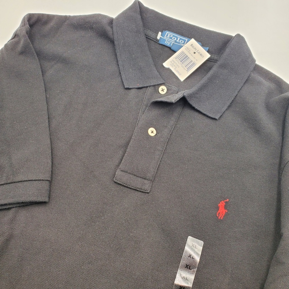 Polo Ralph Lauren Mens XL Black Pique Short Sleeve Polo Shirt Red Pony NWT flaw